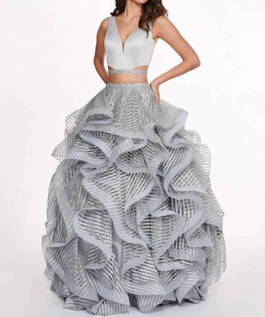 Rachel Allan - Two-piece Matte Satin Ruffled Gown