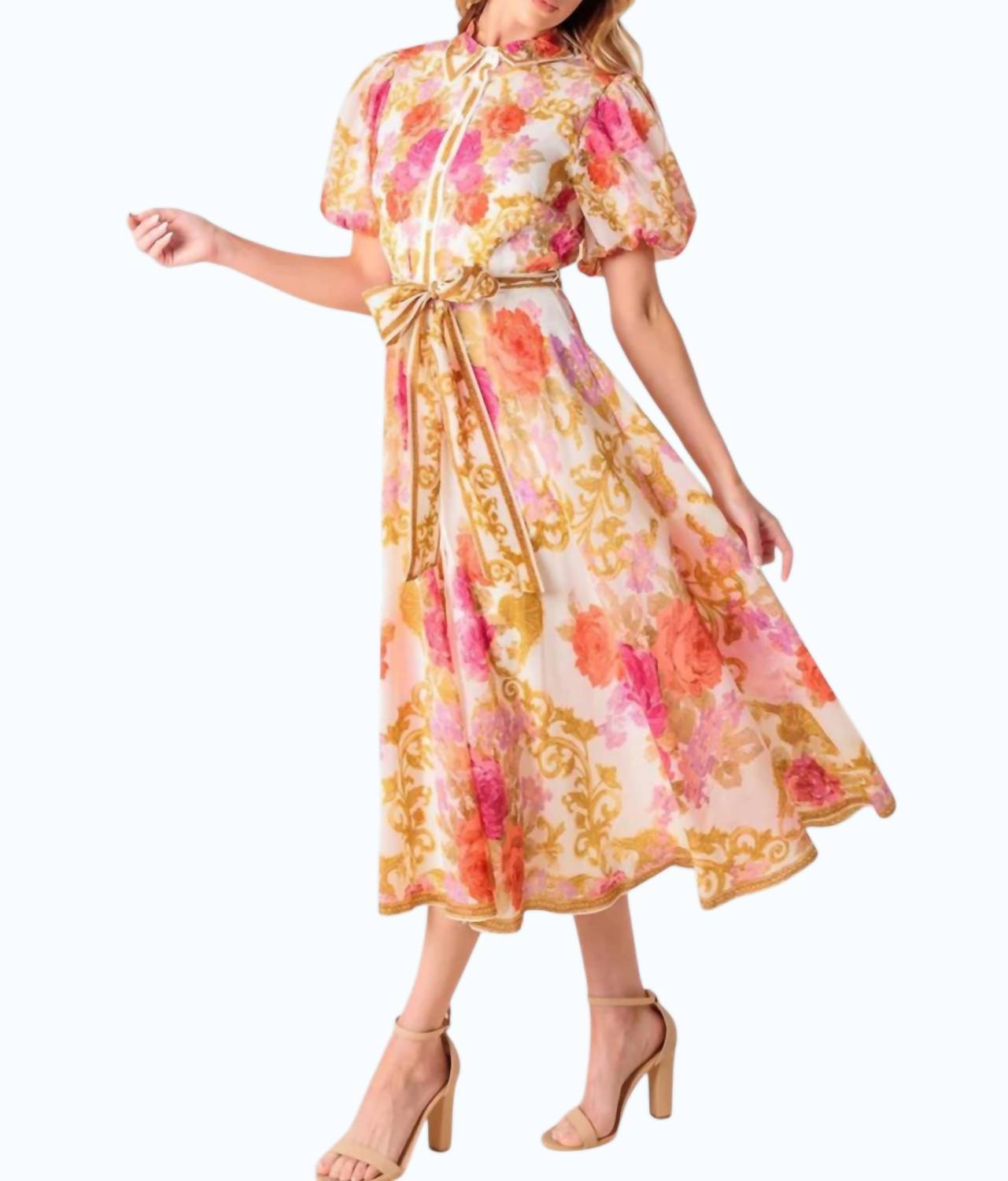 Flying Tomato - Printed Woven Midi Dress