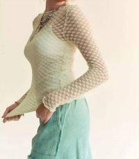 DAVI & DANI Delicate Dot Lace Mesh Layering Top in cream - women's long sleeve top - view 6