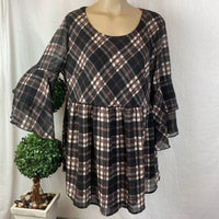 Suzanne Betro - Gingham Ruffle Sleeve Tunic Top