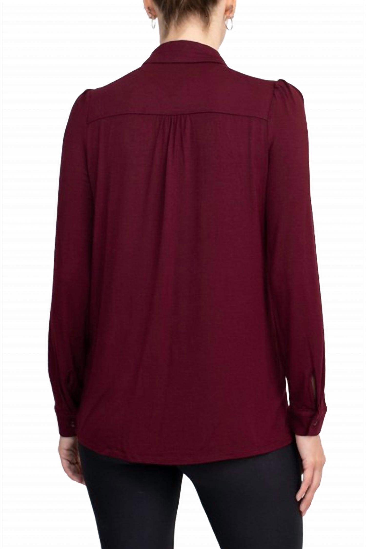 T Tahari - Collar Neck Cuff Button Detail Blouse