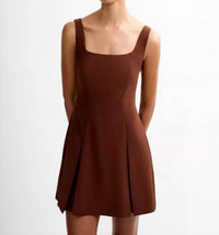 FRENCH CONNECTION Square Neck Inverted Mini Dress in chocolate - women's dress - detail view