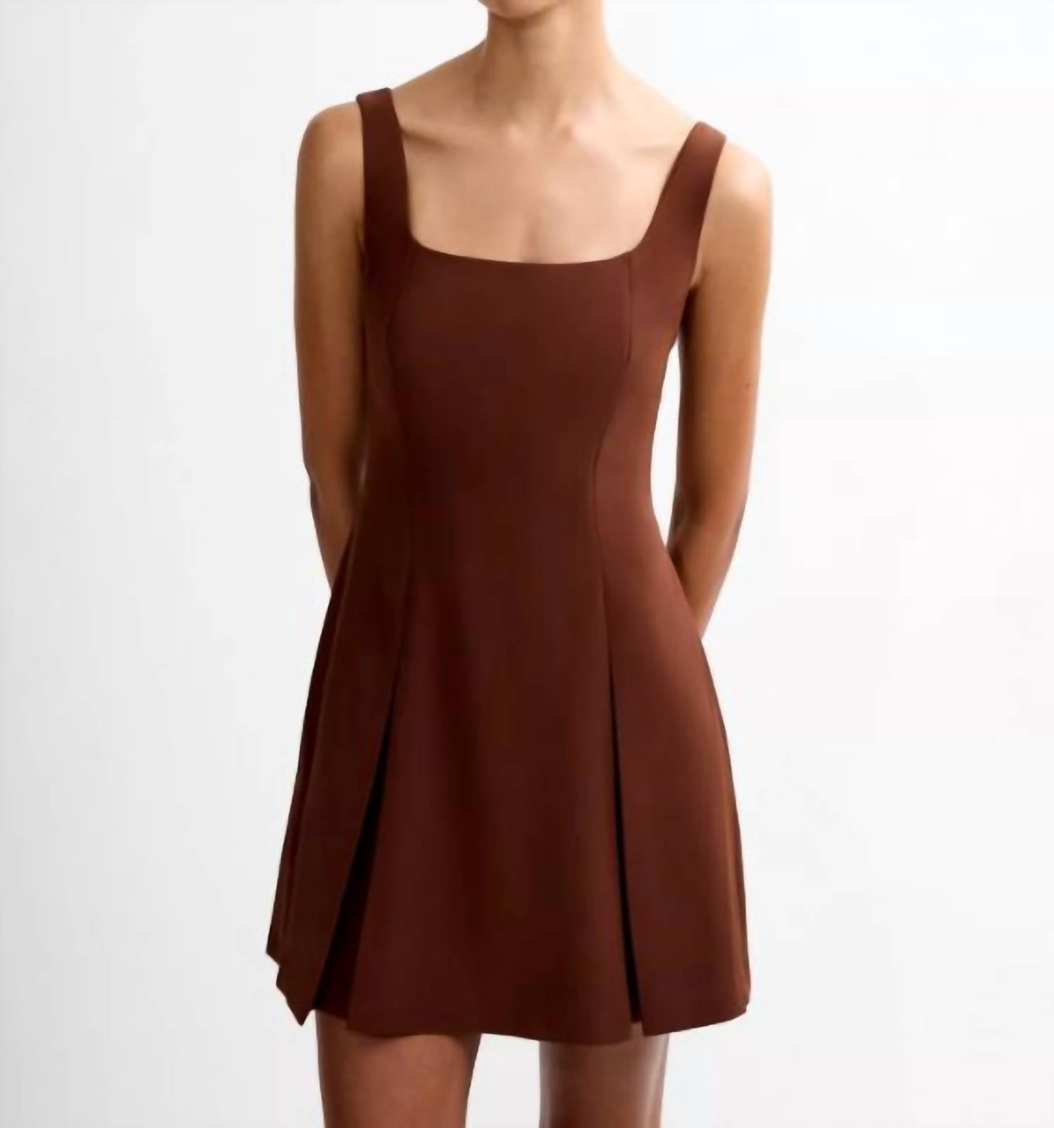 FRENCH CONNECTION Square Neck Inverted Mini Dress in chocolate - women's dress - detail view