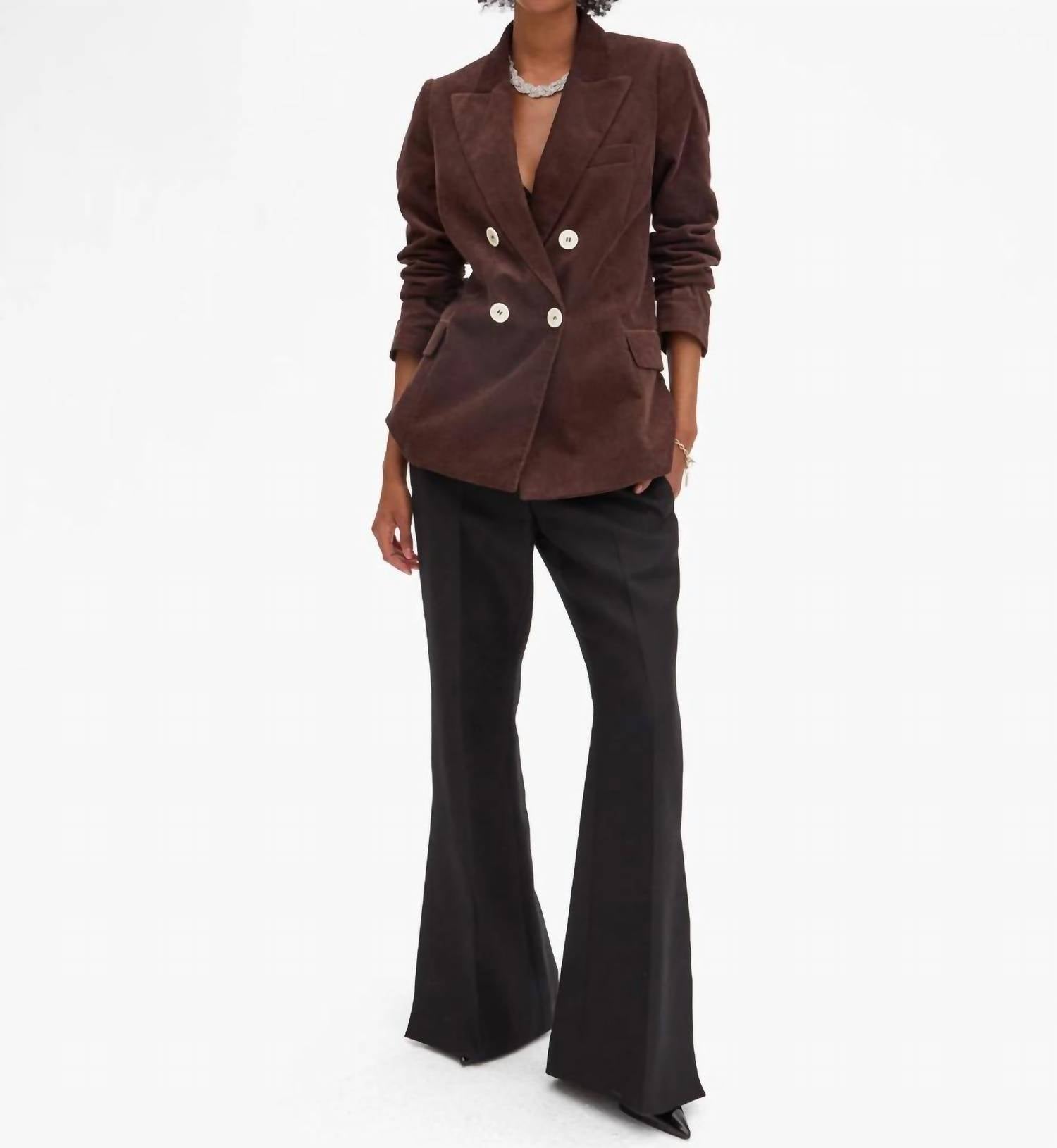 Clare V. Le Blazer in chocolate thin wale corduroy - women's jacket