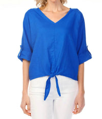 Charlie B - Roll-up Sleeve Front Tie Top