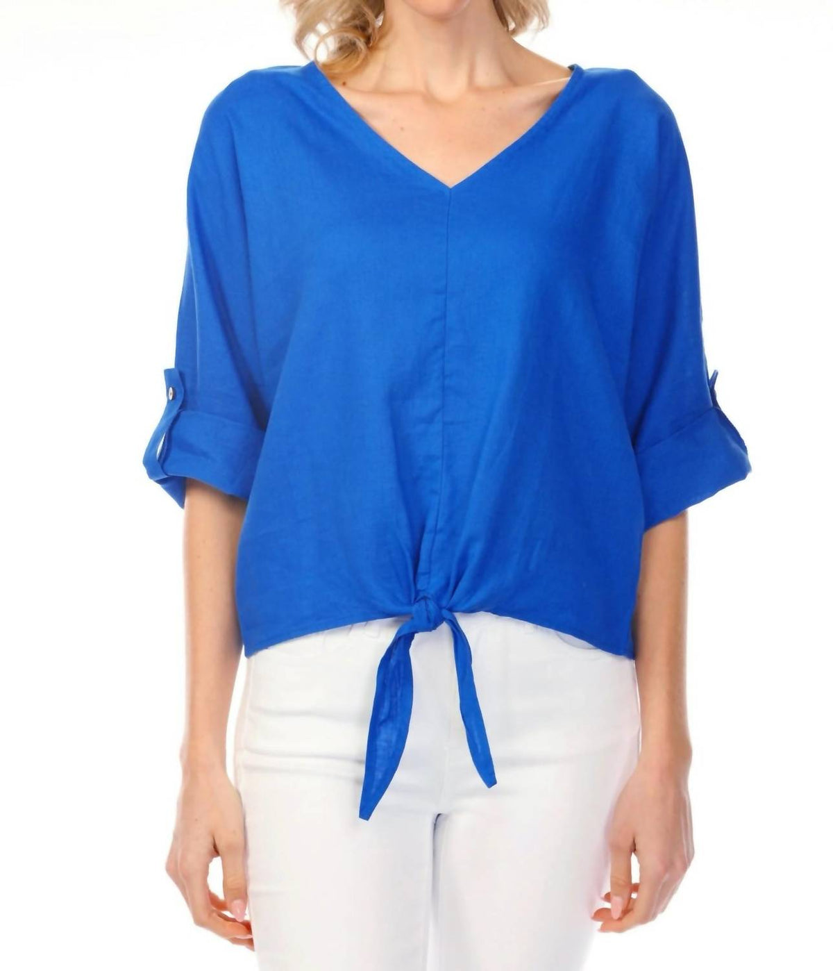Charlie B - Roll-up Sleeve Front Tie Top