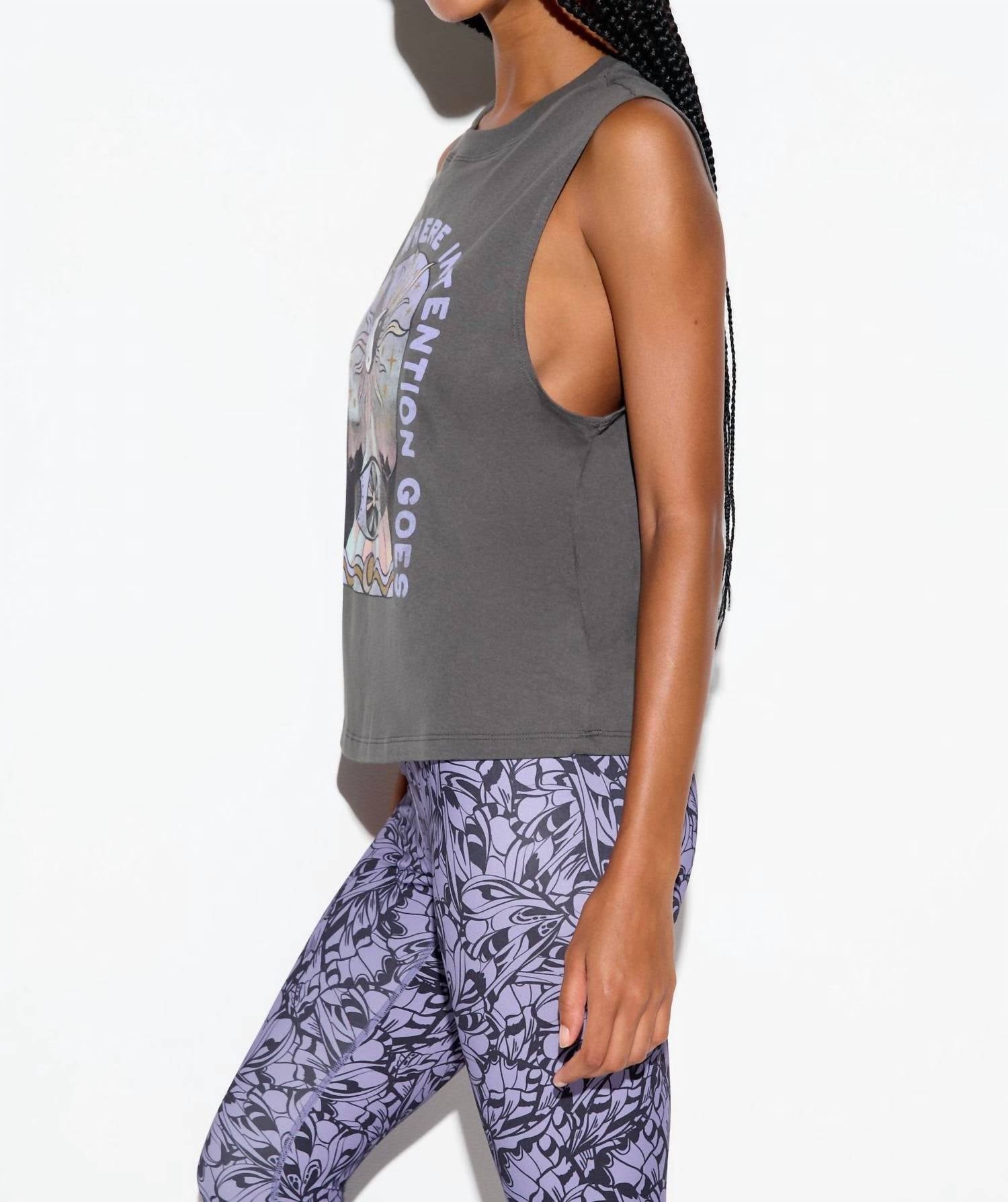 SPIRITUAL GANGSTER Energy Flow Vibe Tank Top in vintage black - women's tank top - alternate view