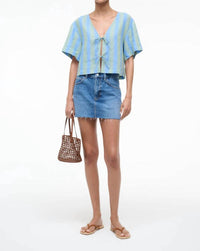STAUD Ava Linen Top in seaport stripe - women's t-shirt - detail view