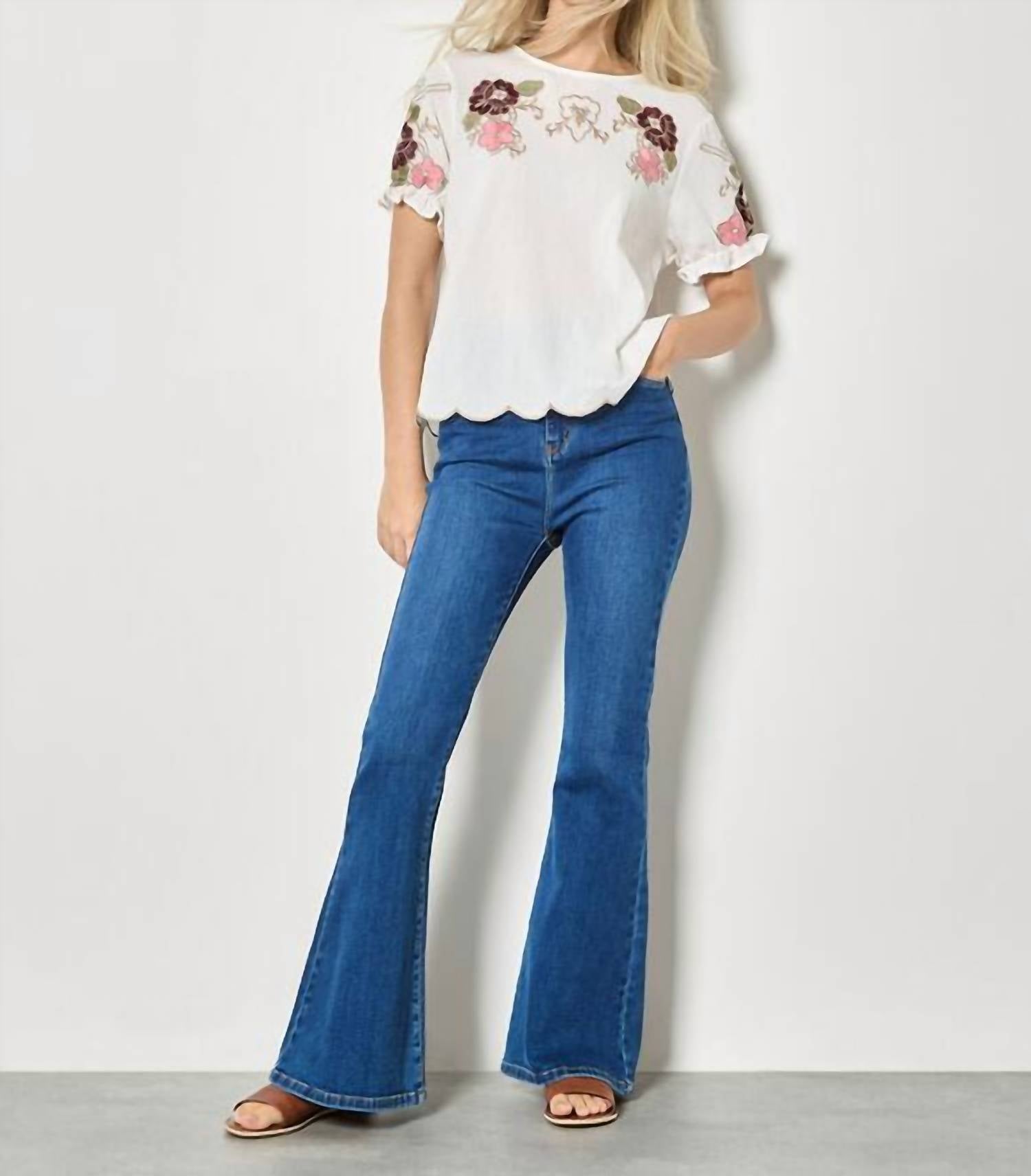 APRICOT Floral Embroidered Ruffle Sleeve Top in white - women's blouse - view 4
