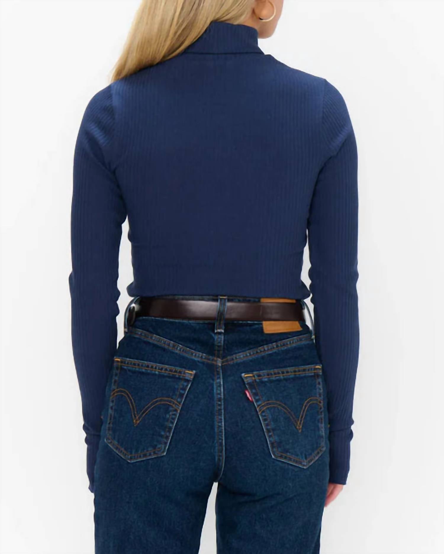 Show Me Your Mumu Layer Up Long Sleeve Top in navy - women's sweater - detail view