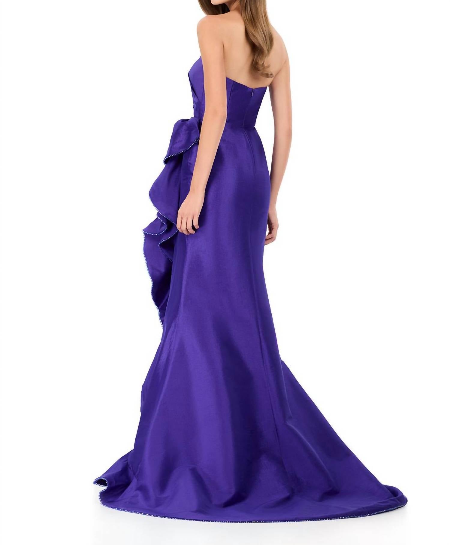 ASHLEYlauren Clean Strapless Voluminous Ruffle Prom Gown in purple - women's dress - detail view