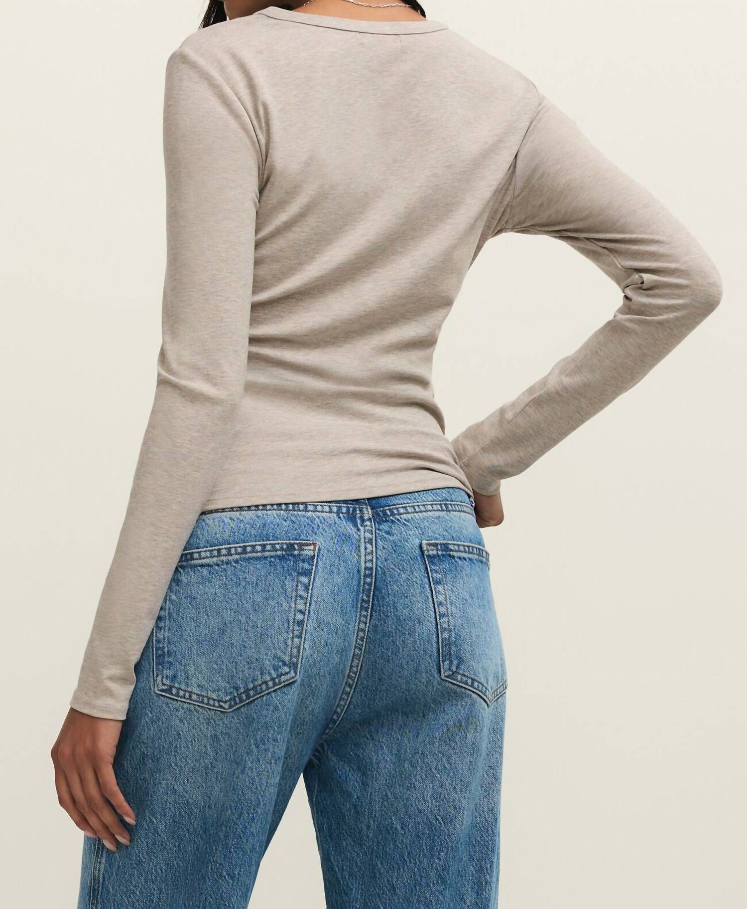 Z Supply Second Skin Crew Top in natural - women's long sleeve top - detail view