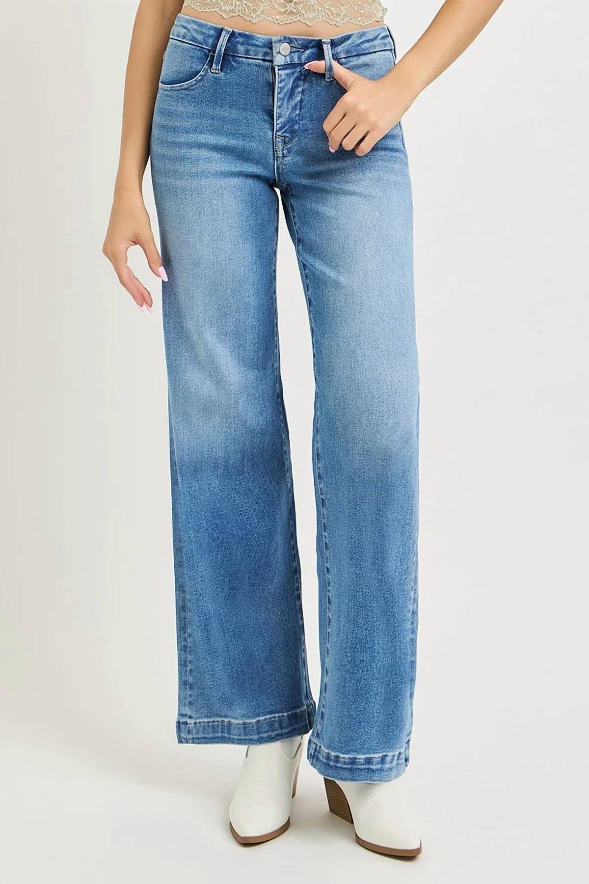 Risen - Tummy Control Mid Rise Wide Straight Jeans