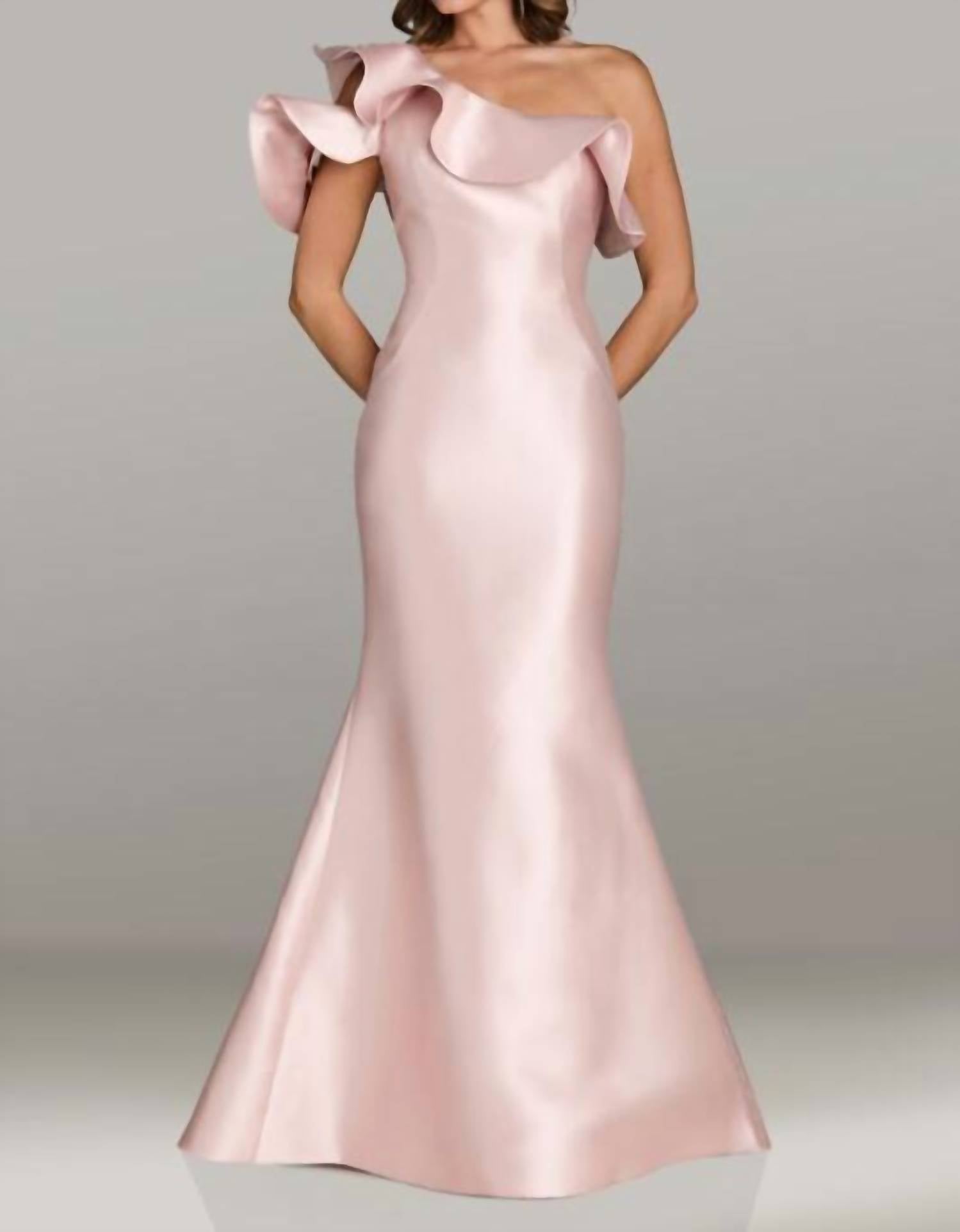 Gia Franco - Ruffle Asymmetric Neck Mikado Dress