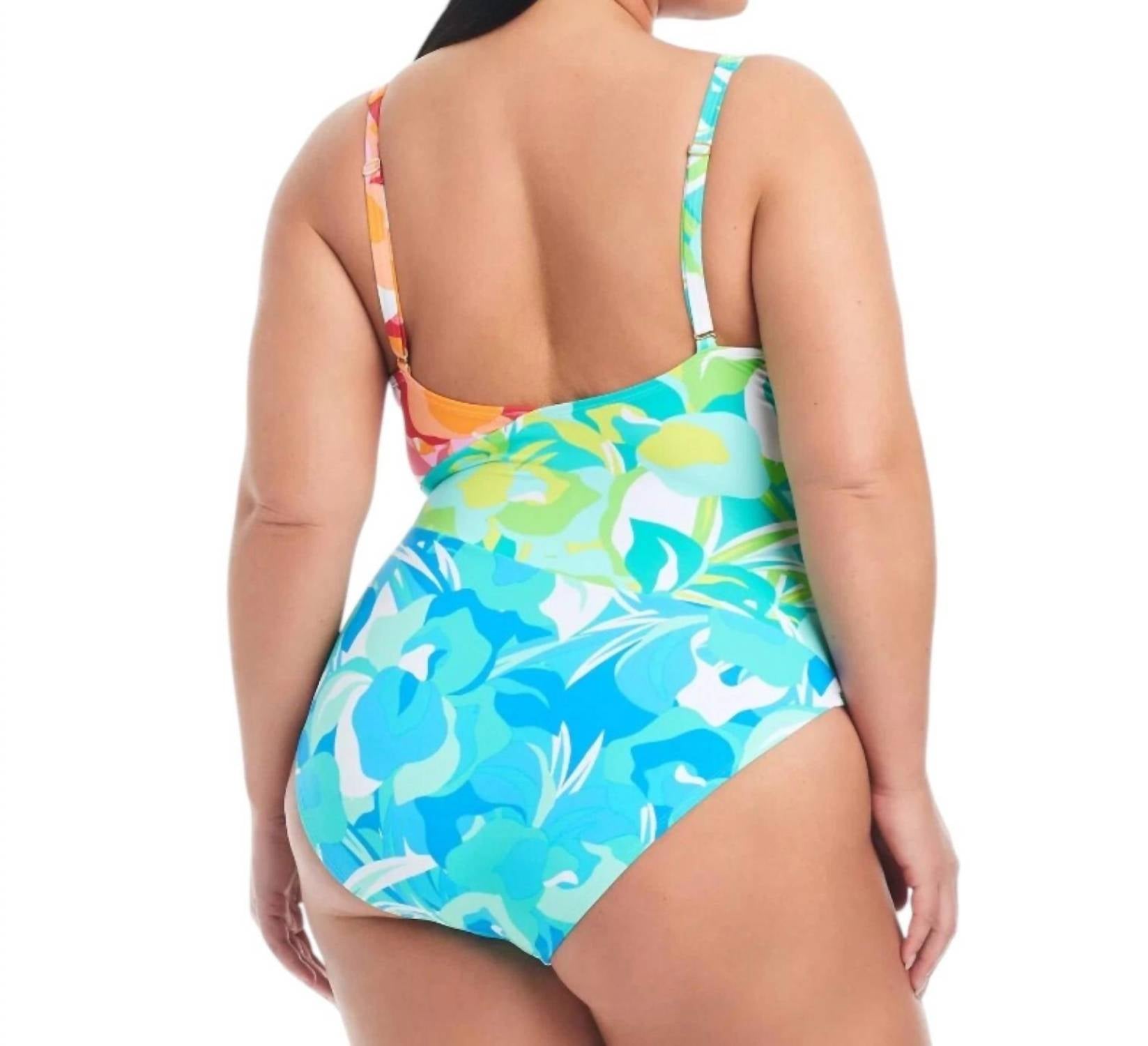 Bleu Rod Beattie Surplice Tied Swimsuit - Plus in multi - women's swimwear - detail view