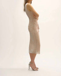 Joseph Ribkoff Foiled Plissé Novelty Knit Sheath Dress in quartz silver - women's dress - alternate view