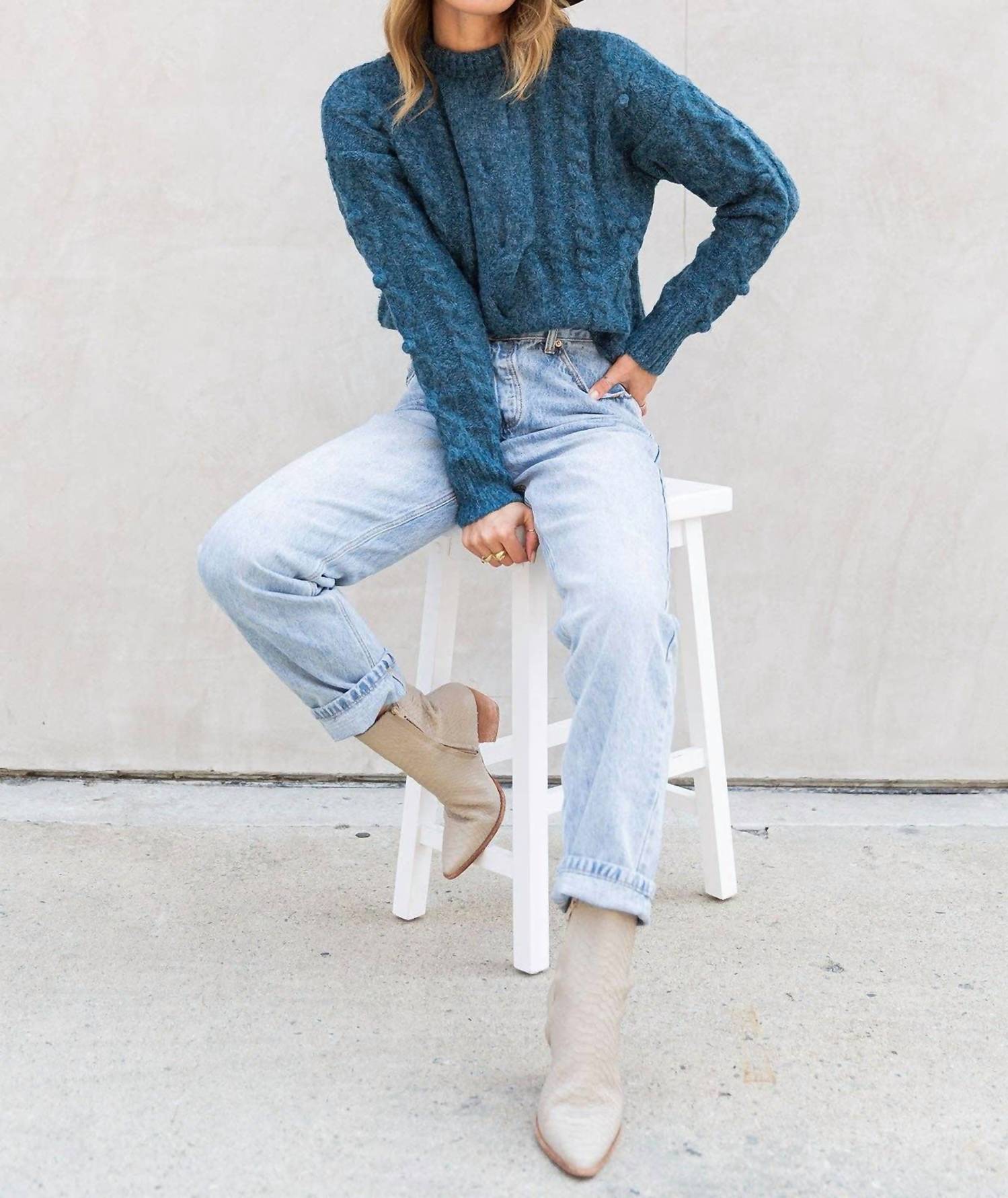 Lovestitch - Cable Knit Mock Neck Cozy Sweater