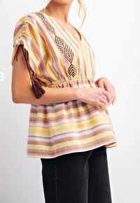 Easel - Oasis Ruched Shoulder Tunic Top