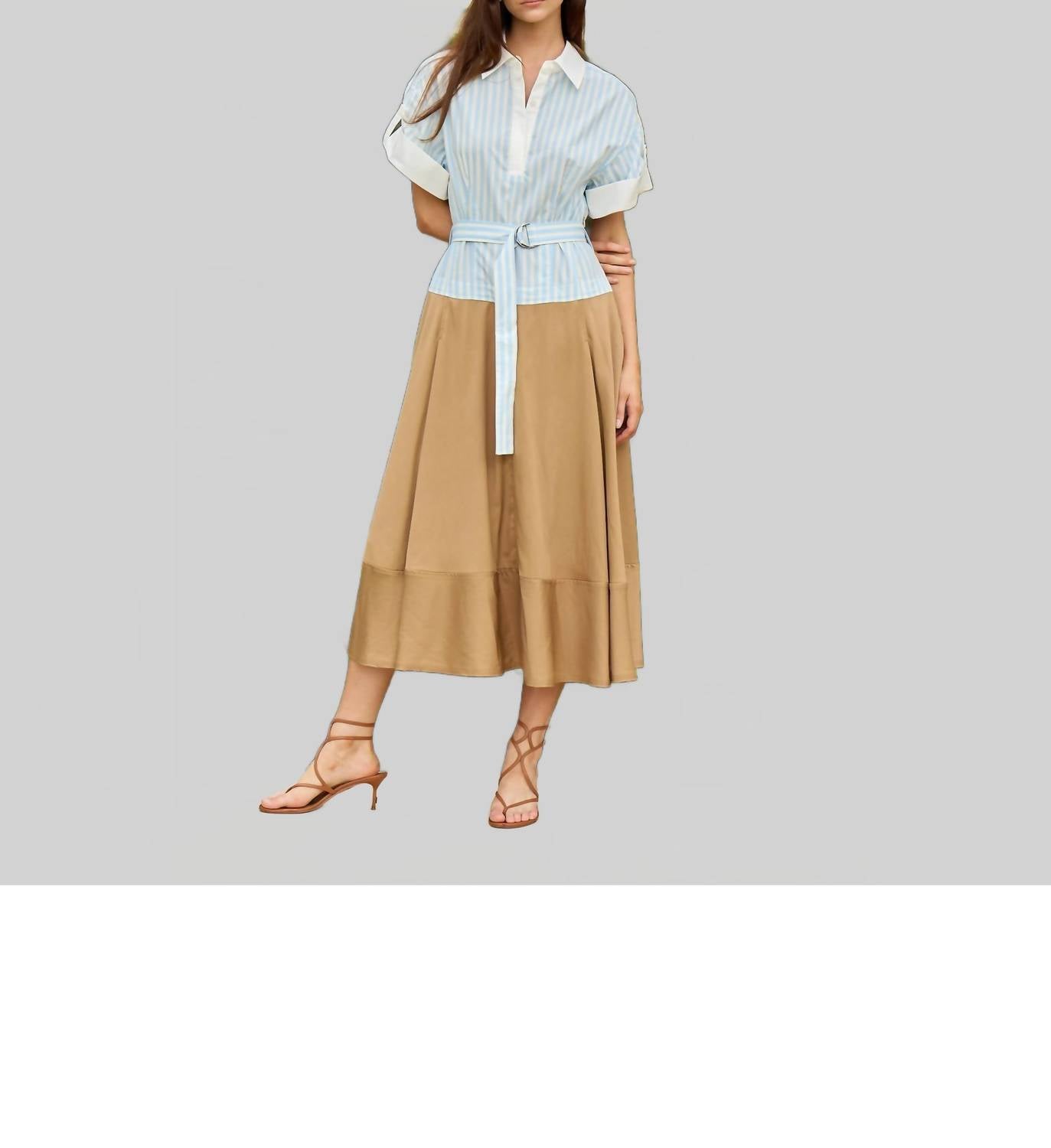 SIMKHAI Mylo Midi Combo Shirt Dress in hydrangea blue stripe multi - women's dress