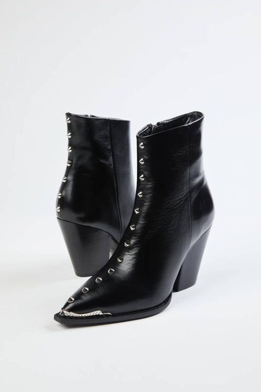 HEELED LEATHER ANKLE BOOTS WITH STUDS