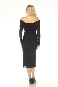 Joseph Ribkoff - Rhinestone Off-shoulder Ruched Midi Dress
