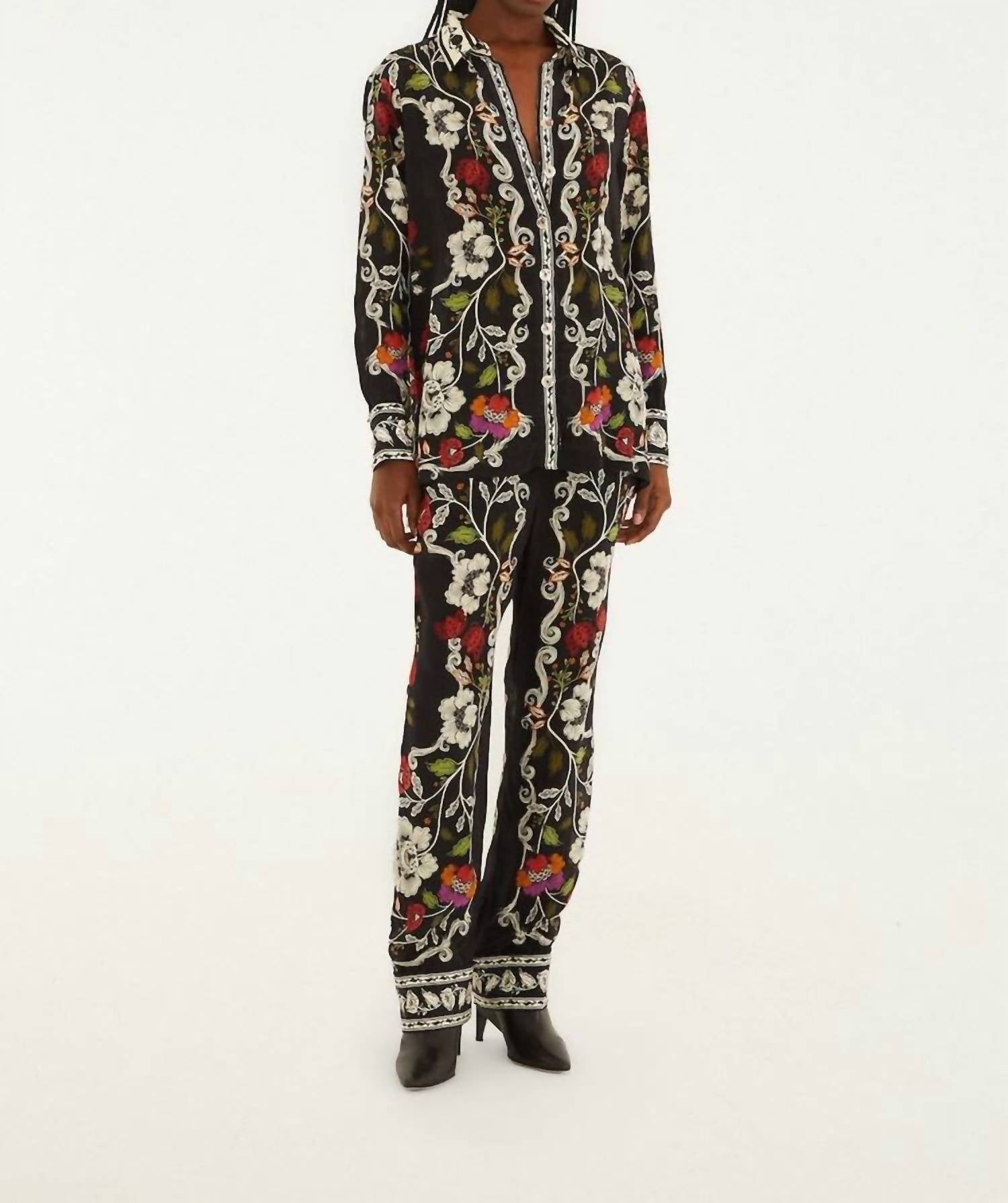 FARM RIO Rococo Flowers Shirt in black - women's shirt