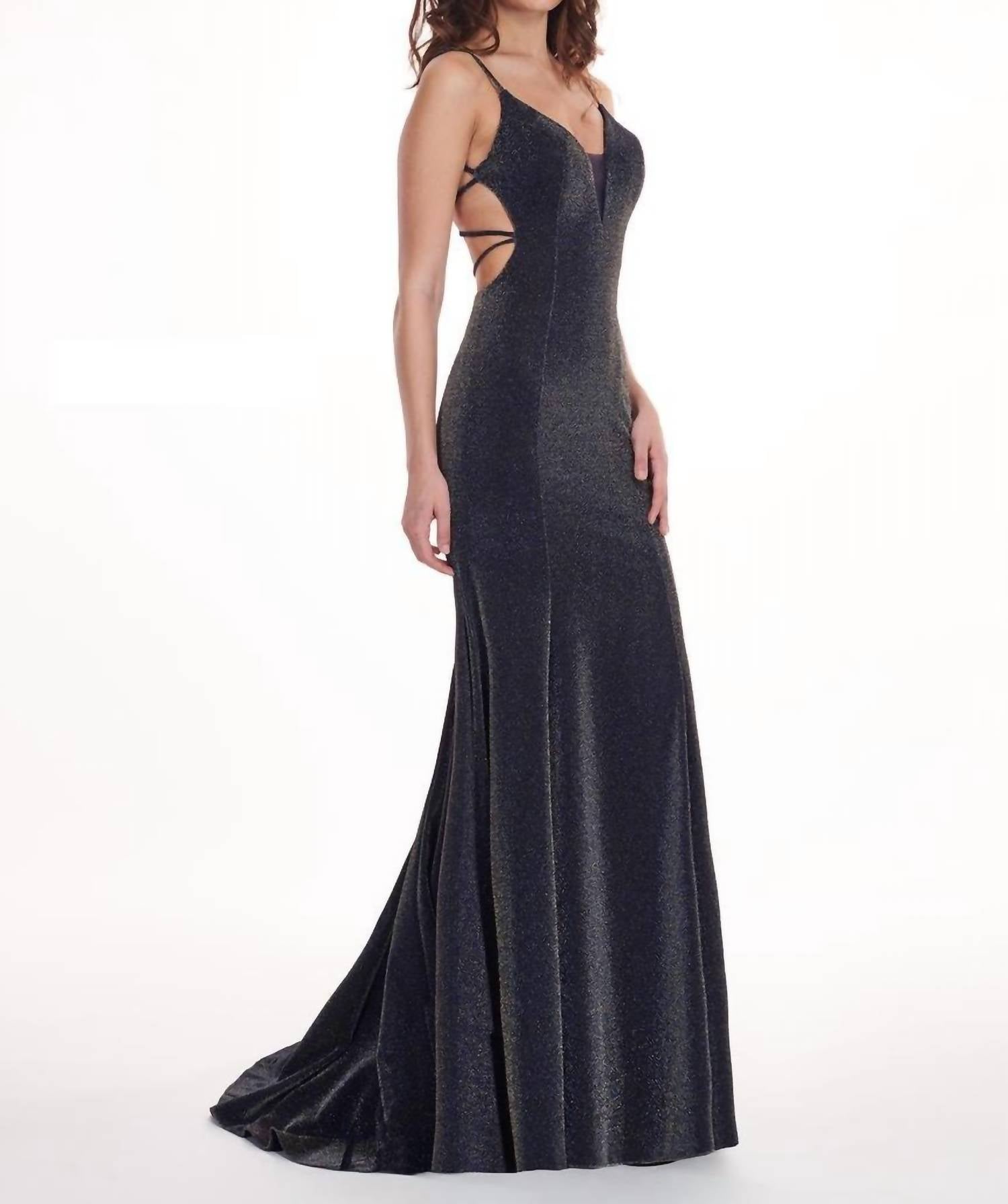 Rachel Allan - Metallic Jersey Lace-up Back Prom Gown