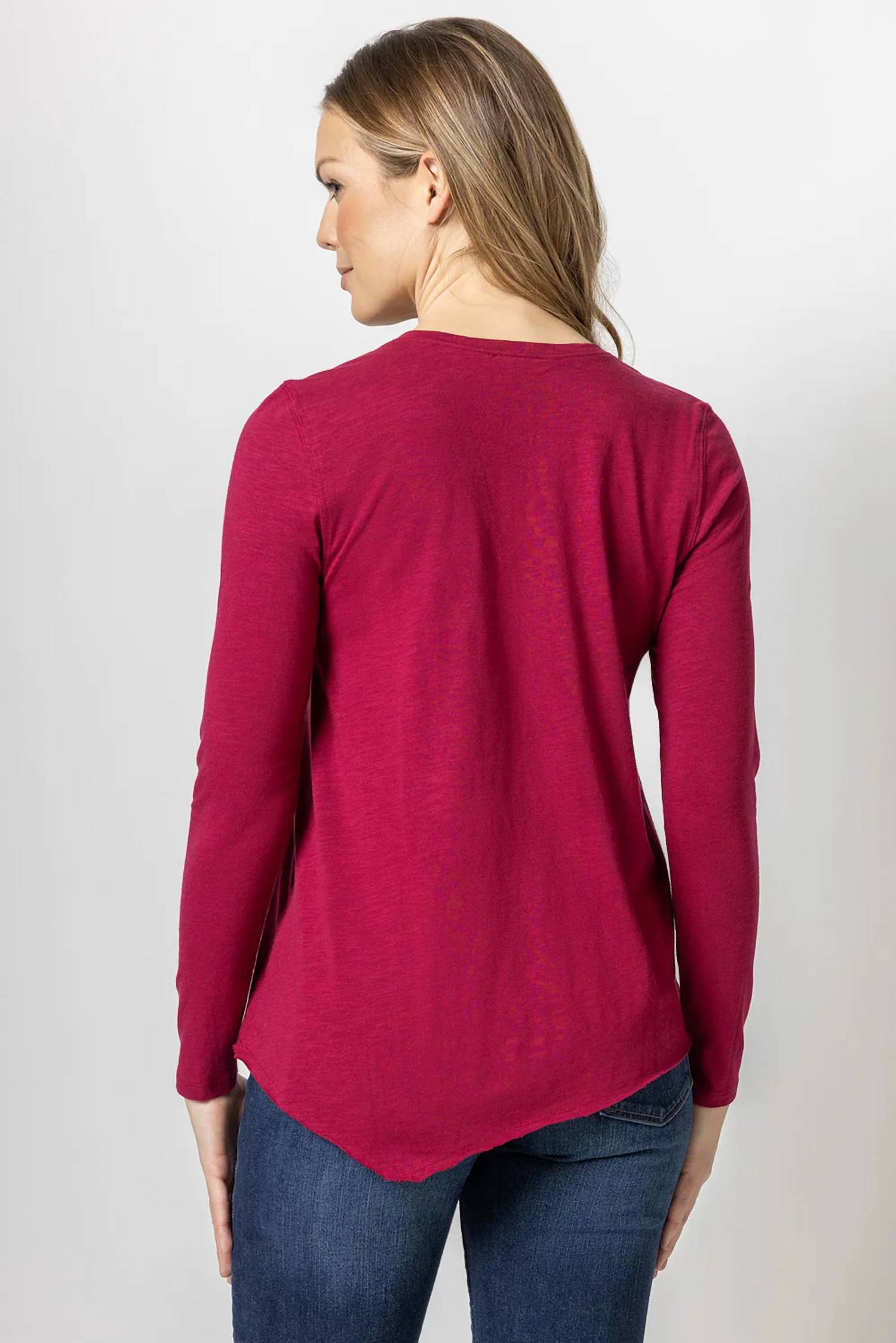 Lilla P - Long Sleeve Asymmetrical Hem V-neck Top
