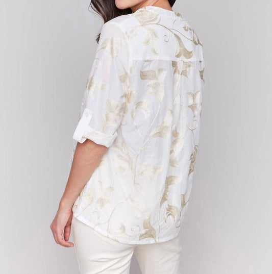 Charlie B - Embroidered 3/4 Sleeve Popover Top