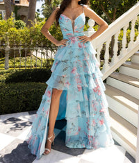 Rachel Allan Women's Prom Dress in blue pink print - women's dress