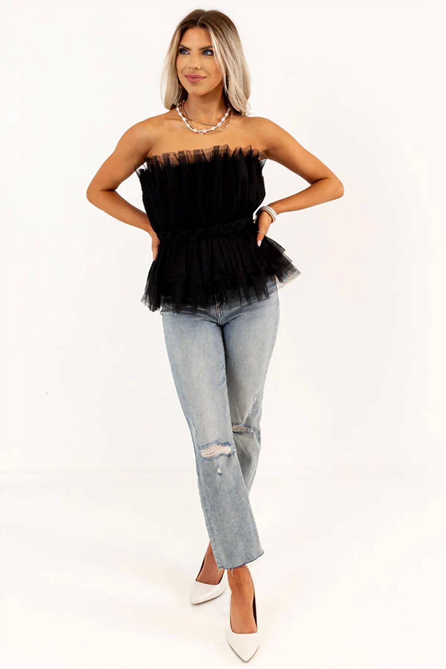 Entro - Gorgeous And Glam Tulle Peplum Top