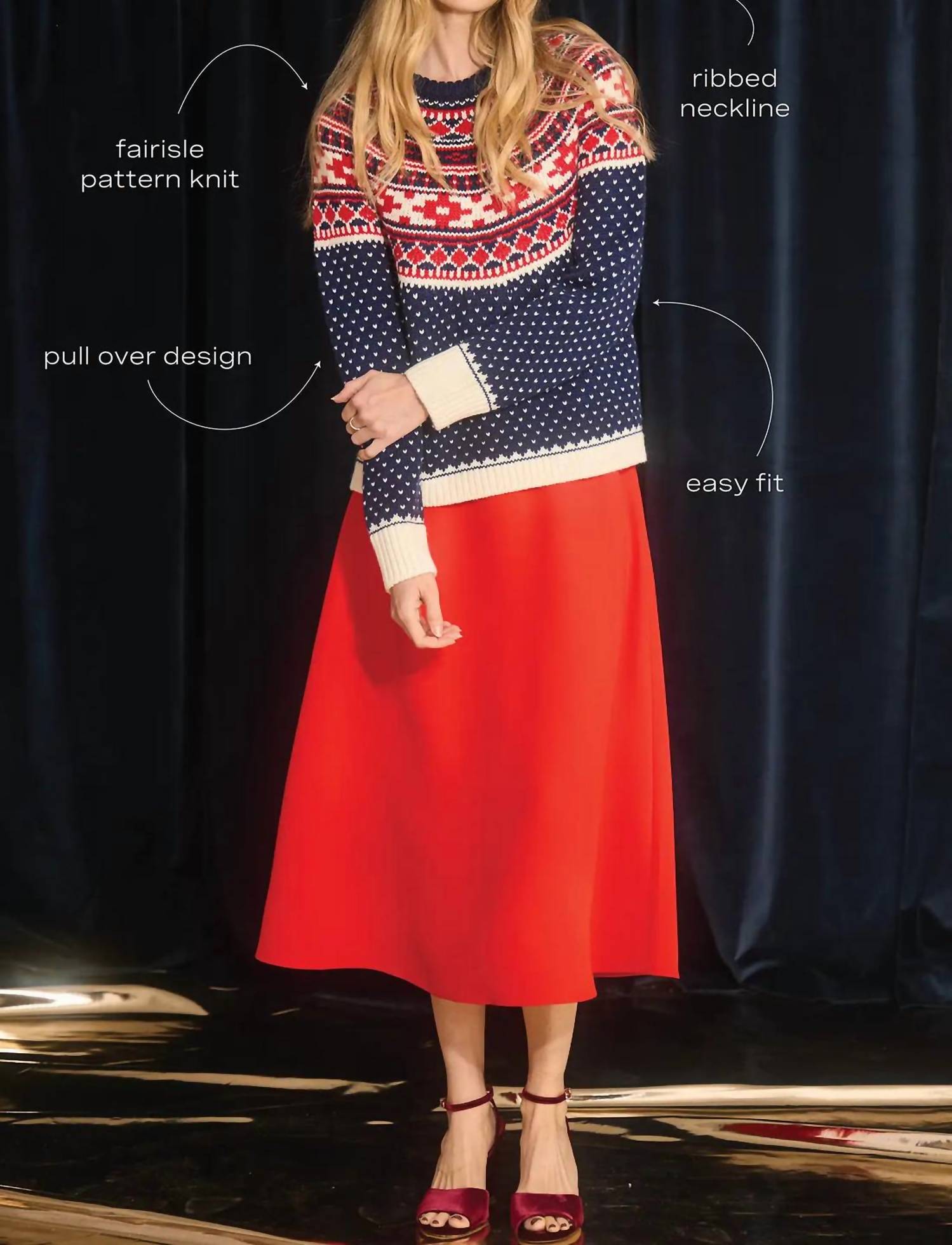 HUNTER BELL Josie Sweater in st moritz fairisle - women's sweater - detail view