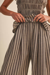Klesis - Striped Ruffled Hem Wide Leg Jumpsuit