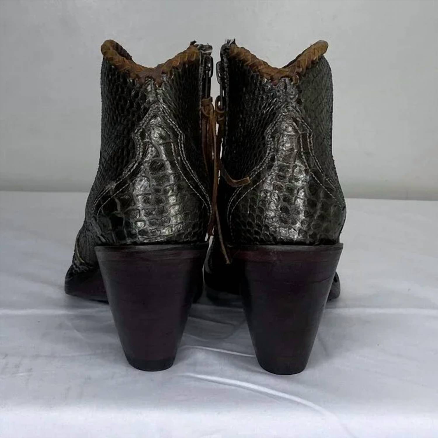 Allens Boots Women's Kyra Exotic High Heel Ankle Boots in olive - women's shoe - view 4