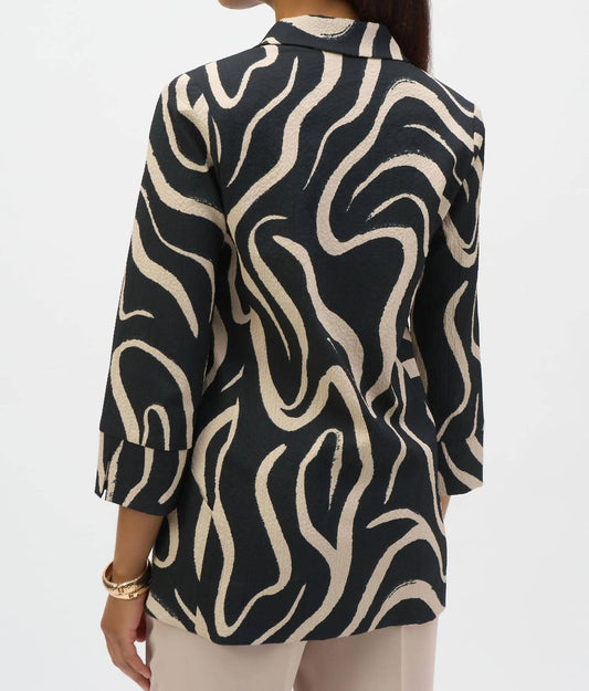 Joseph Ribkoff - Joseph Ribkoff Black/parchment Abstract Print Blazer Jacket 252152