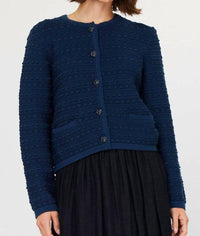 Nyland Rose Long Sleeve Cardigan With Pockets Top in navy - women's cardigan