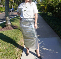 ELAN Women's Midi Sequin Skirt in silver - women's skirt - detail view