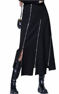 Leather & Luxe Asymmetrical Zipper Knit Skirt in black - women's skirt