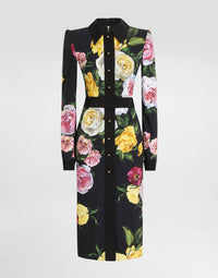 Dolce & Gabbana Women's Floral Cady Shirt Dress in black peony and rose - women's dress