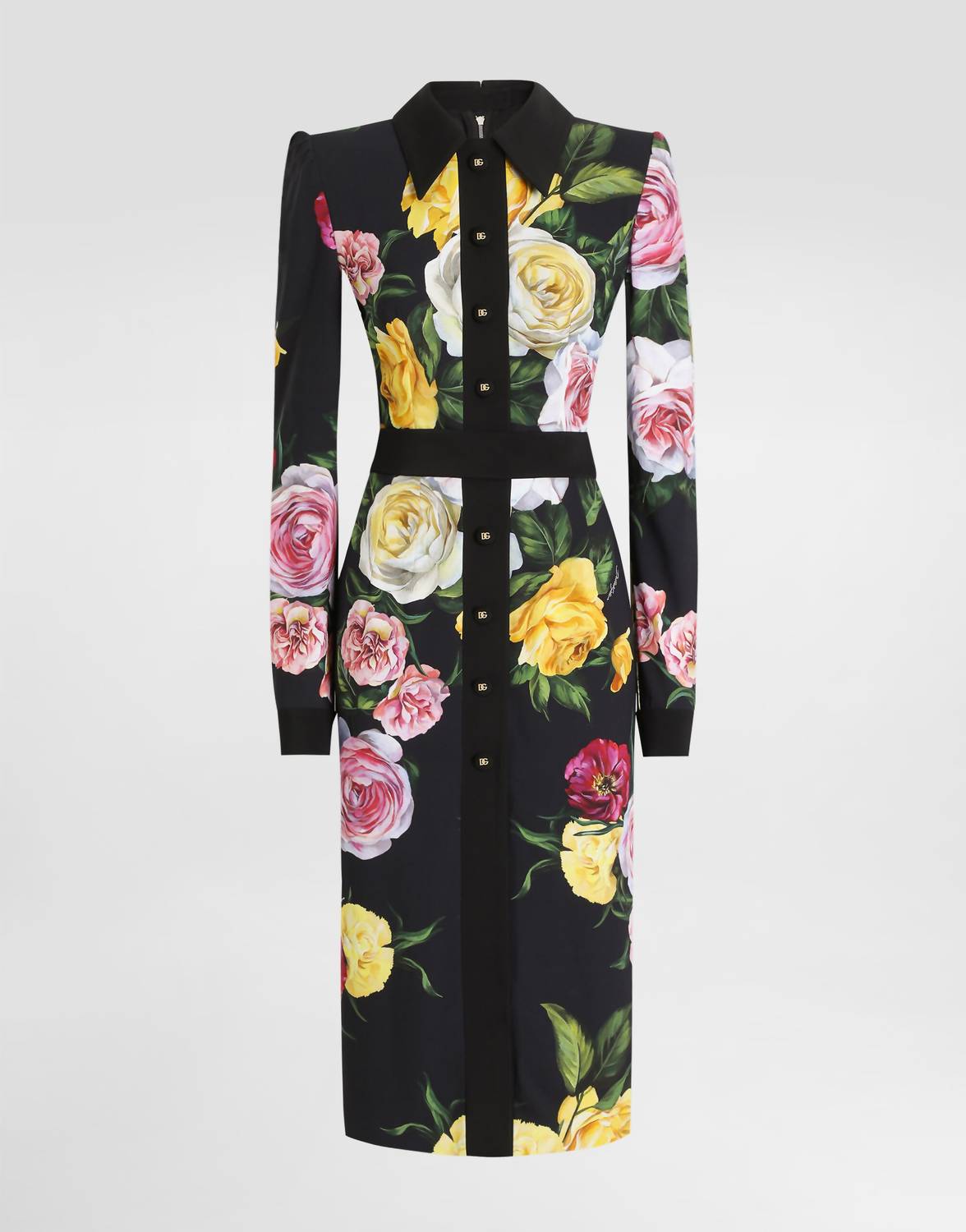 Dolce & Gabbana Women's Floral Cady Shirt Dress in black peony and rose - women's dress