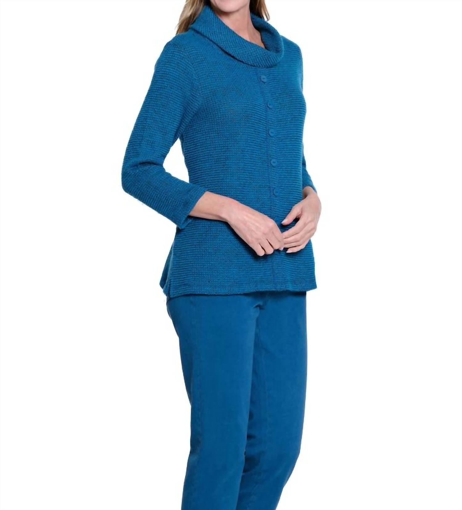 Multiples - 3/4 Sleeve Cowlneck Faux Button Top - Plus