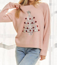Adora - Round Neck Christmas Tree Sweater Top