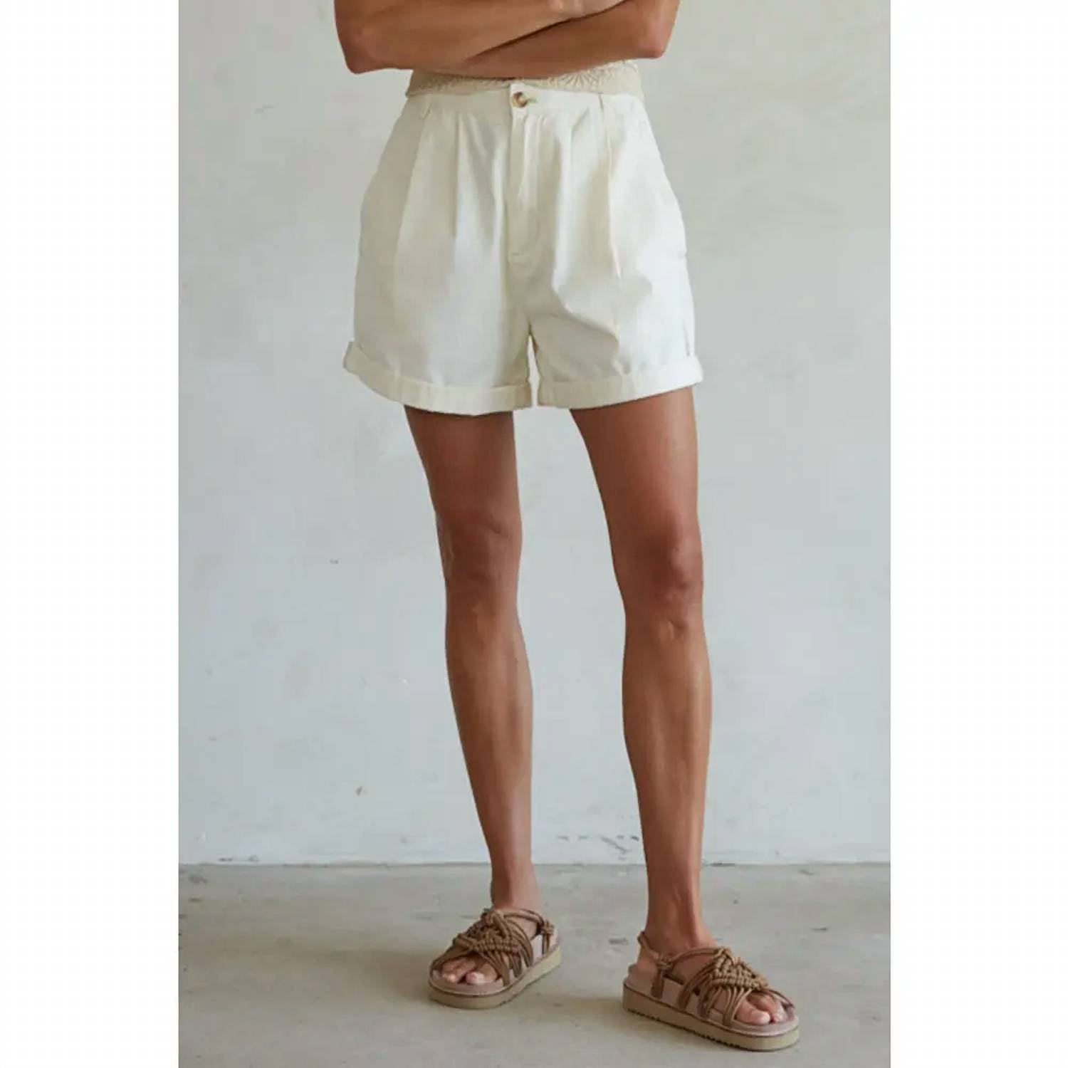 By Together - COTTON PLEATED FRONT RELAX FIT WIDE LEG SHORTS