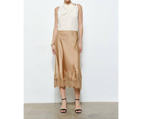 INA Fashion Classic Silky With Lace Hem Midi Skirt in gold - women's skirt - view 8