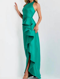 Jovani - Halter Neck Gown With Cascading Ruffle Detail