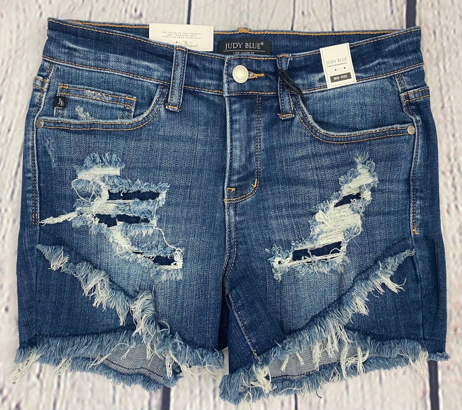 Judy Blue Distressed Shorts in blue - women's shorts - alternate view