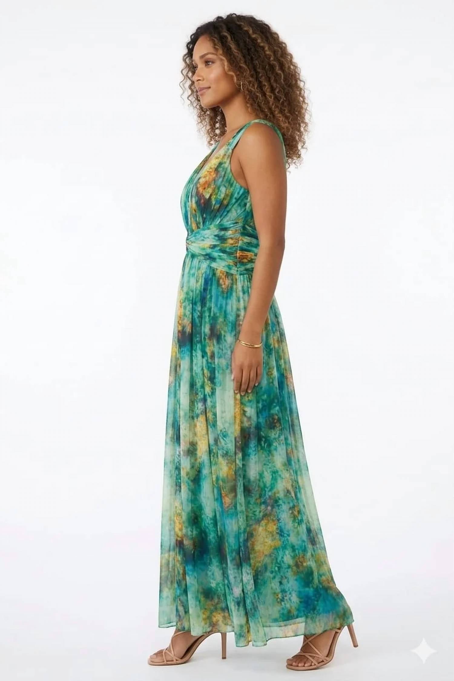 London Times - Women's Abstract Watercolor Maxi Dress