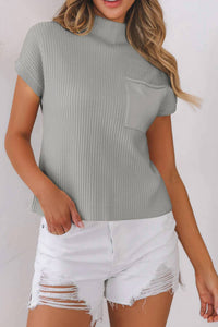 Dear Lover - Patch Pocket Ribbed Knit Short Sleeve Sweater