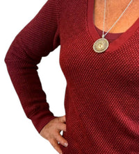 LAmade Gabrielle V Neck Pullover Sweater in merlot - women's sweater - detail view