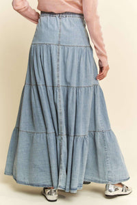 Davi & Dani - Button Front Ruffle Hem Maxi Skirt